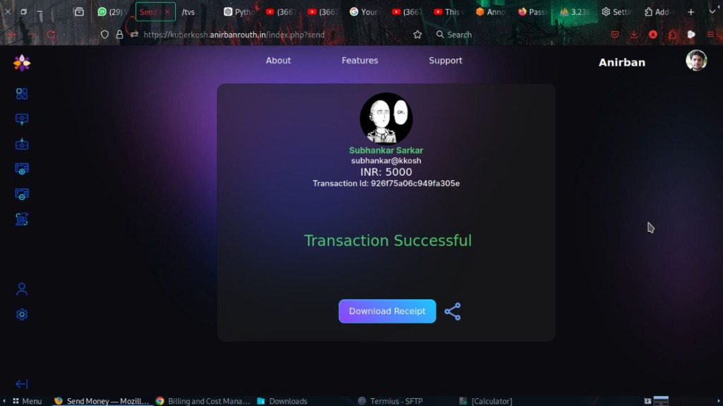 KuberKosh transaction successful confirmation receipt window